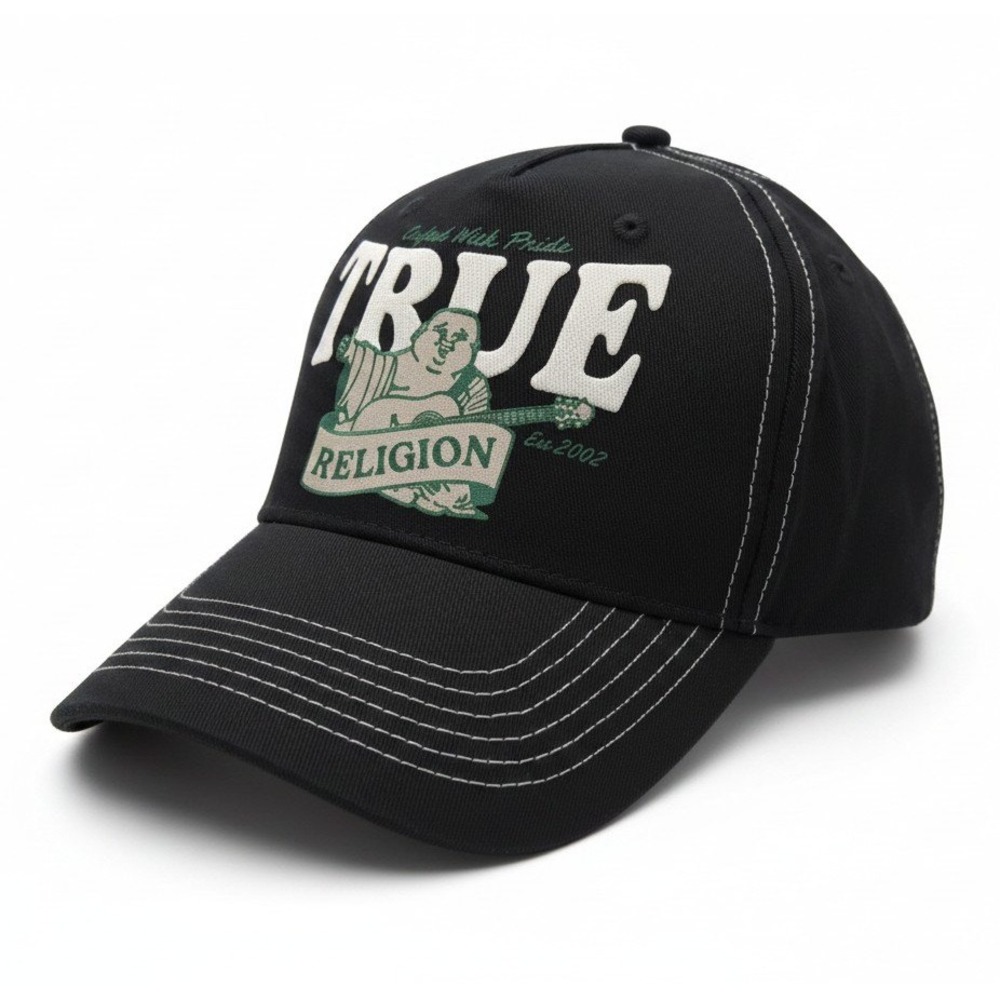 True Religion Jet Black True Puff Buddha Hat Snapback TR4233 Mens OS NEW